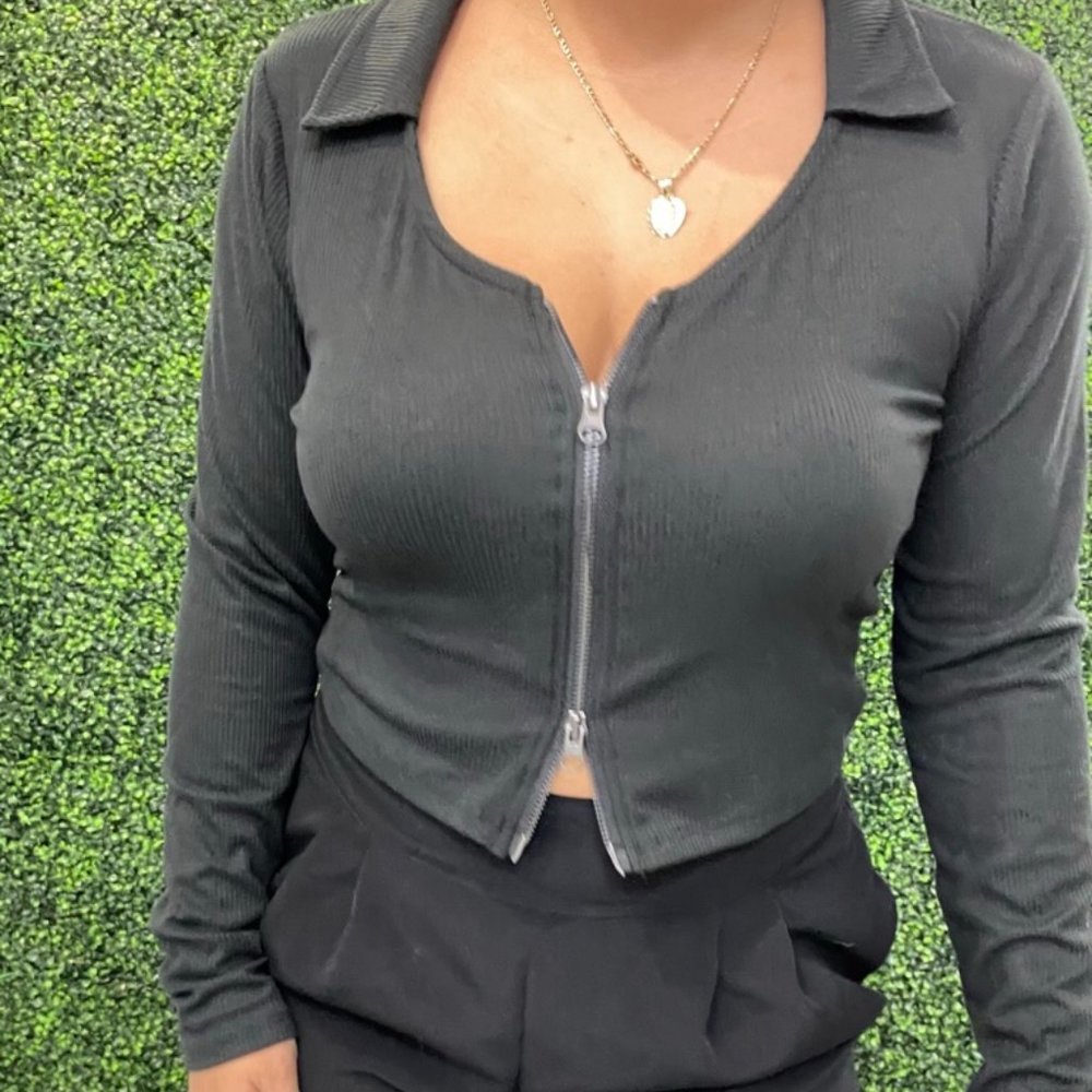 Double Zipper Black Top